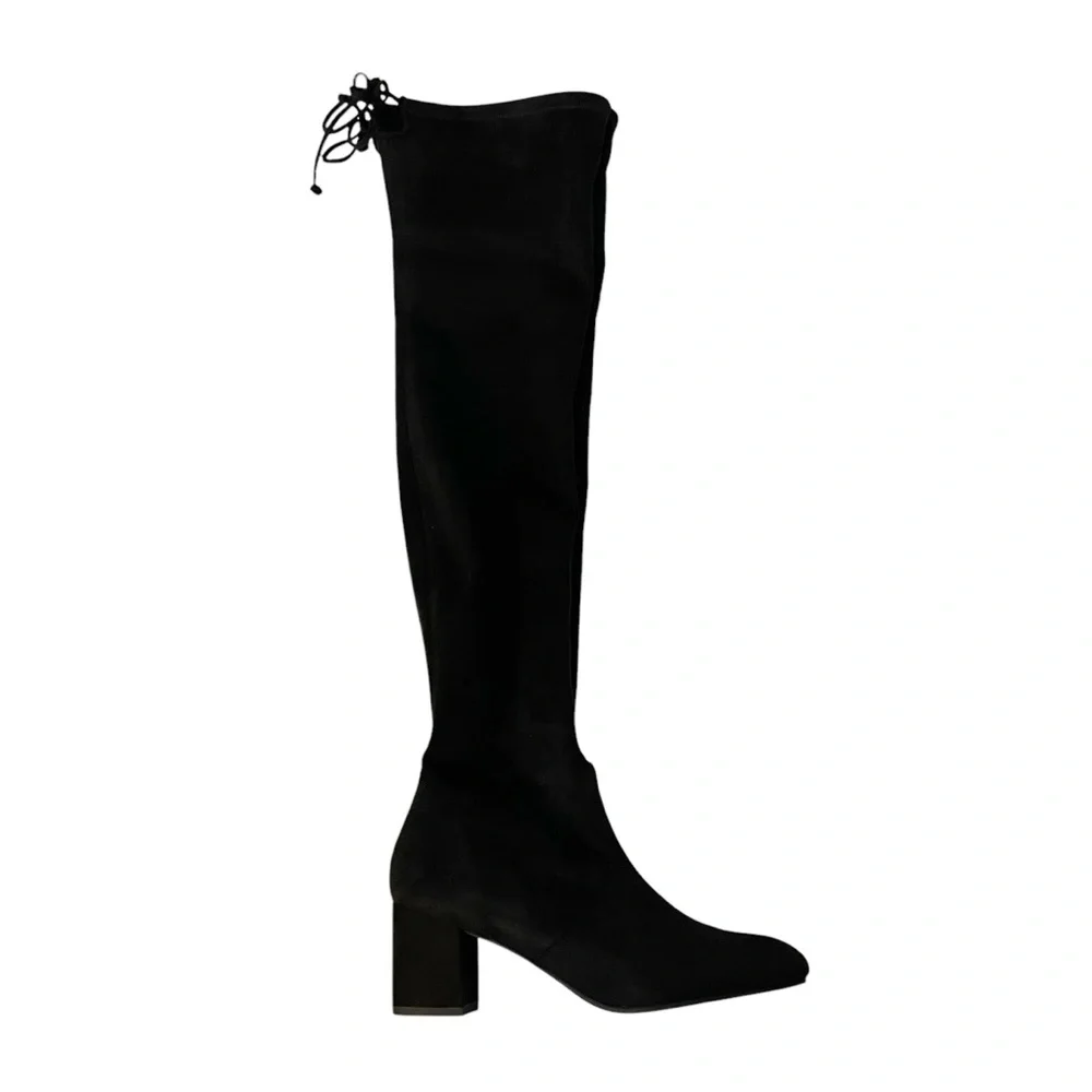 Stuart Weitzman Genna 60 City Suede Over The Knee Boots Black Slim Calf Size 7